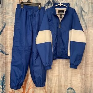 Vintage 90s Holloway Youth Windsuit Blue White Tracksuit Jacket Pants Set NWT M